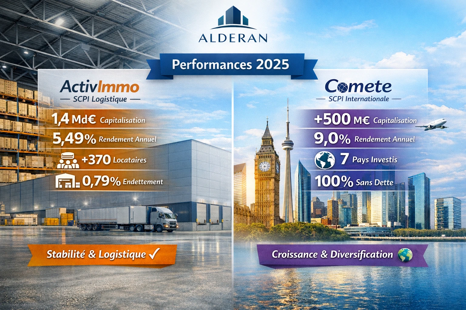 résultats des scpi activimmo et comete de la société Alderan